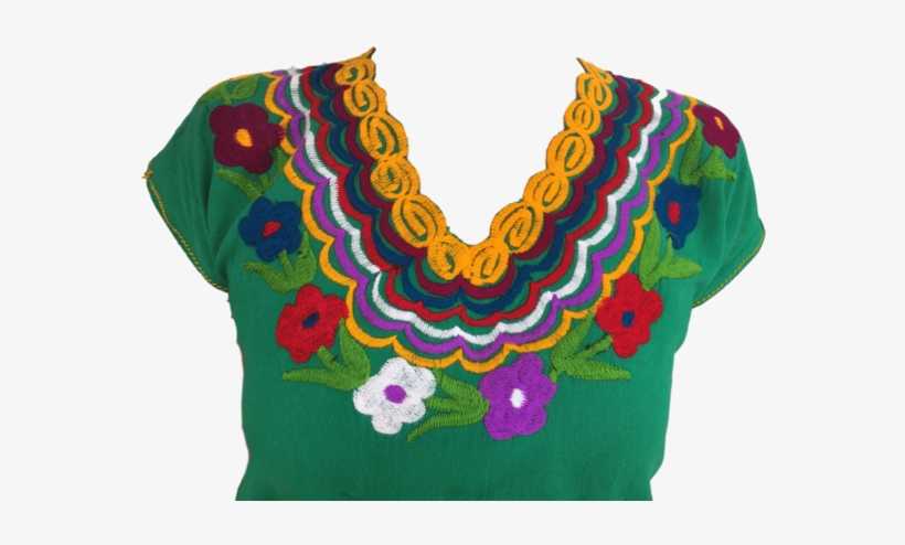 Green Mexican Blouse With Flowers - Casa Fiesta Designs Floral Mexican Blouse - Embroidered, transparent png download