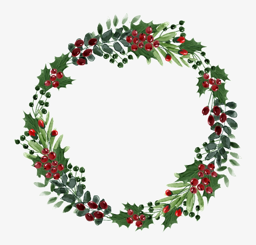 Hand Painted Red Flower Green Leaf Wreath Png Transparent - Wreath, transparent png download