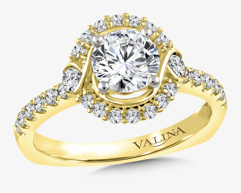 Valina Halo Engagement Ring Mounting In 14k Yellow - 14k Gold White Rhodium, Fancy Estate Cocktail Ring, transparent png download
