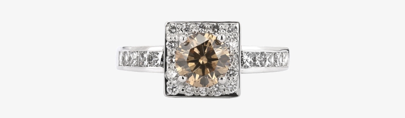 Cognac Diamond Square Halo Ring - Engagement Ring, transparent png download
