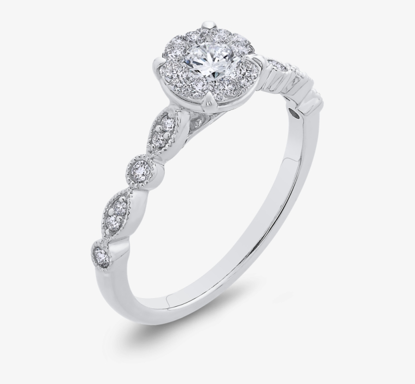 3/8 Ct Round Diamond 10k White Gold Fashion Halo Ring - Don Basch Jewelers, transparent png download