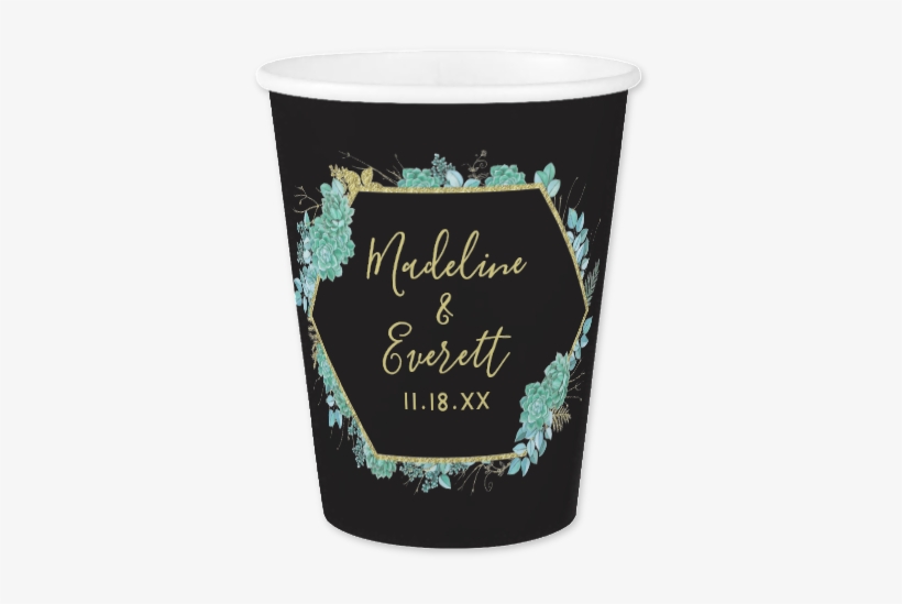 Aqua Teal Watercolor Succulents Gold Foil Frame & Black - Gold, transparent png download