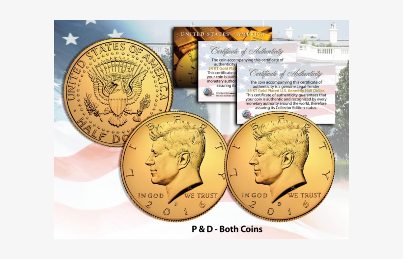 24k Gold Plated 2016 Jfk Kennedy Half Dollar Us 2-coin - Atto Digital Mini Spy Listening Voice Recorder, transparent png download