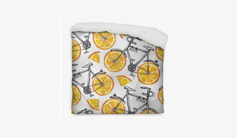 Watercolor Seamless Pattern Bicycles With Orange Wheels - Bicycle, transparent png download