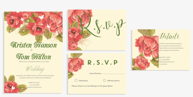 Hand Painted Flowers Invitation Set - Garden Roses, transparent png download