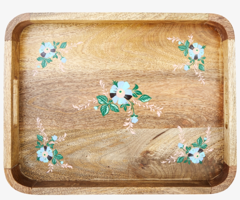 Wooden Tray With Hand Painted Blue Flowers By Rice - Tray, transparent png download