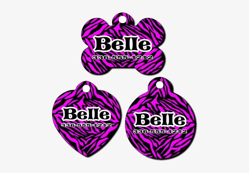 Personalized Pink Zebra Pink Background Pet Tag For - Dog, transparent png download