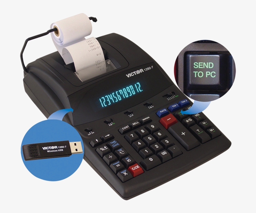 12-digit Heavy Duty Commercial Printing Calculator - 1280-7 Two-color Printing Calculator W/usb, 12-digit, transparent png download