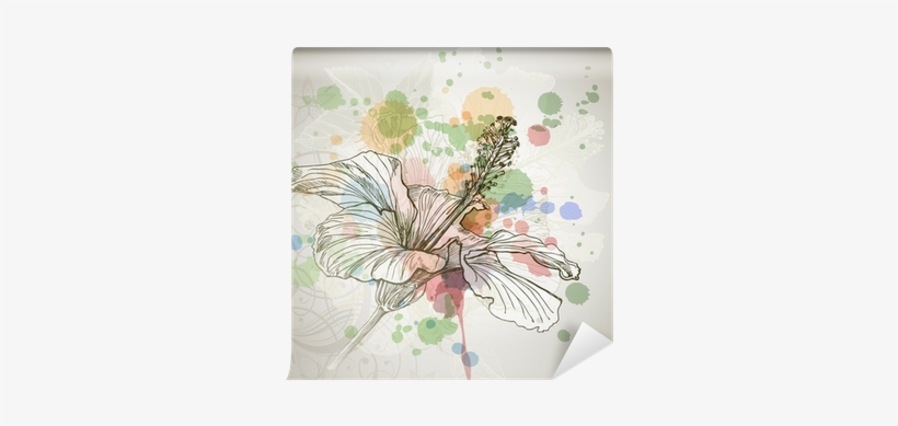 Hibiscus Flower & Watercolor Background, Stylized Orchid - Watercolor Painting, transparent png download
