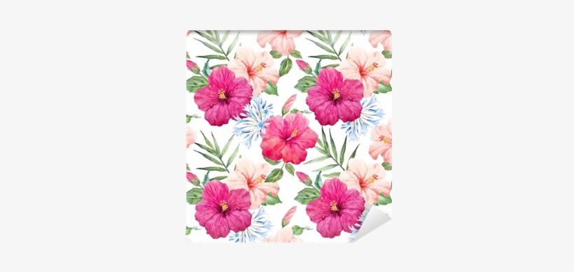 Watercolor Tropical Hibiscus Pattern Wall Mural • Pixers® - Meža Māte Latviešu Mitoloģijā, transparent png download