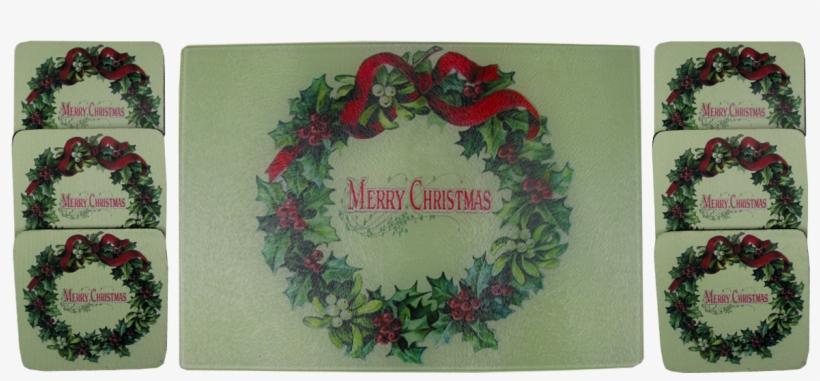 Merry Christmas Wreath Cheese Tray/cutting Board & - Holly Christmas Wreath Ornament (round), transparent png download