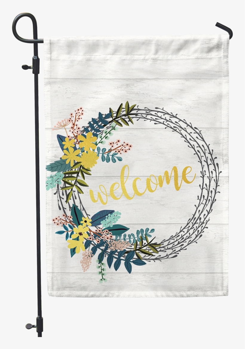 *gold Foil* Welcome Wreath Home & Garden Flag - 'welcome' Flags By Second East - 'welcome' Rustic Wreath, transparent png download