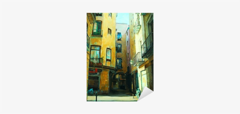 Ancient Gothic Quarter Of Barcelona, Painting, Illustration - Art Print: Zahranichny's Court Yard In Gothic Quarter, transparent png download