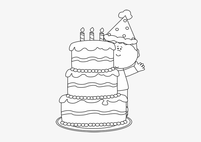 Cake Black And White Black And White Boy With Birthday - Birthday Cake Black And White Png, transparent png download