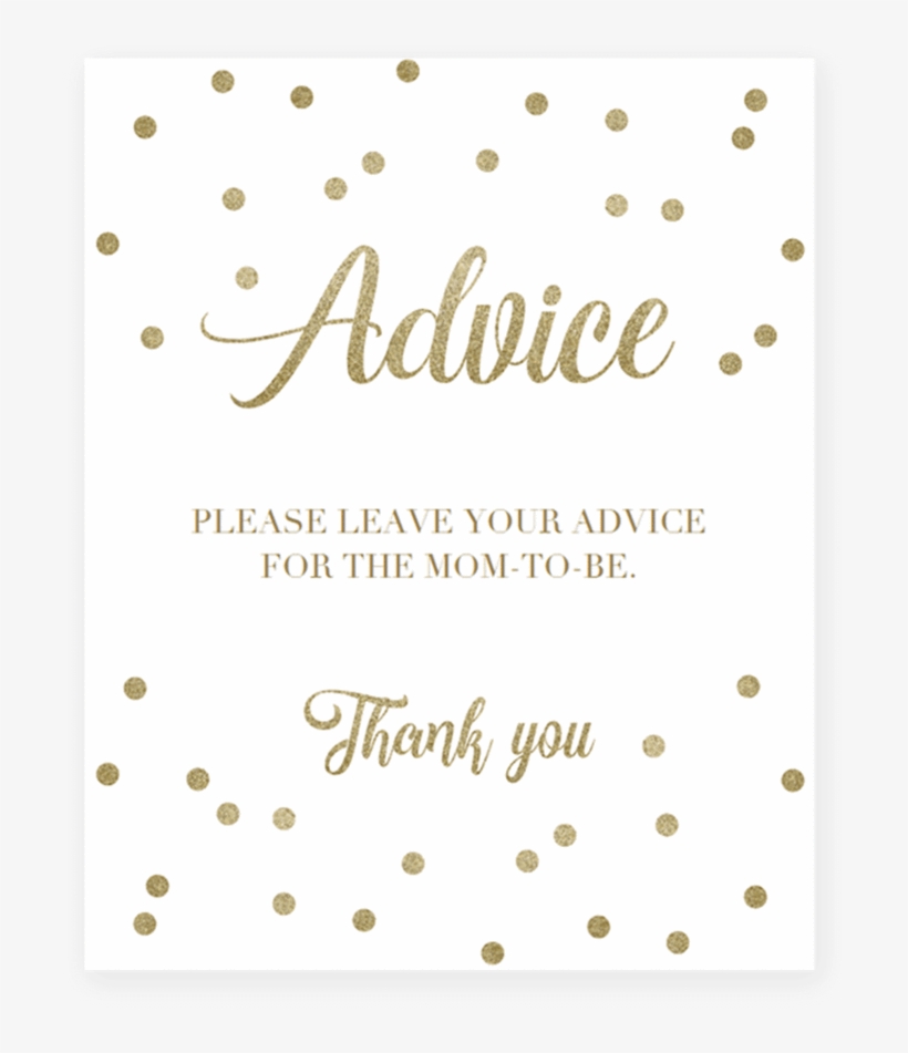 Gold Confetti Baby Shower Advice Sign By Littlesizzle - Paper, transparent png download