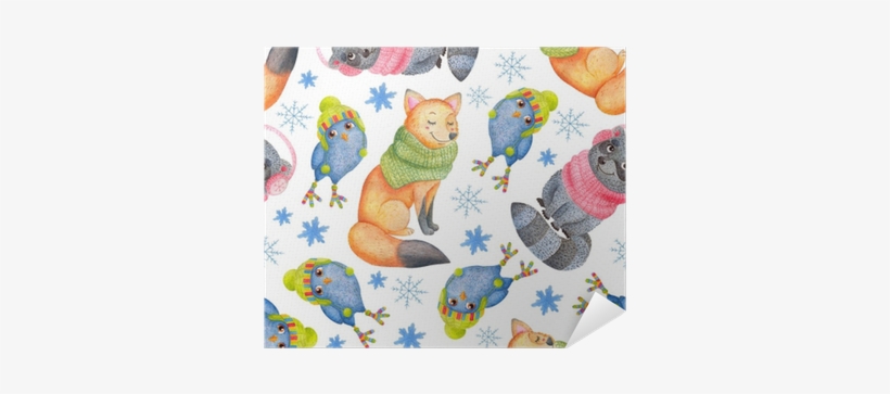 Watercolor Seamless Pattern With Cute Smiling Winter - Watercolor Painting, transparent png download