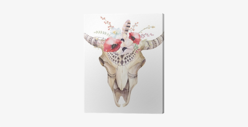 Watercolor Bohemian Cow Skull - Flowers Boho Skull, transparent png download