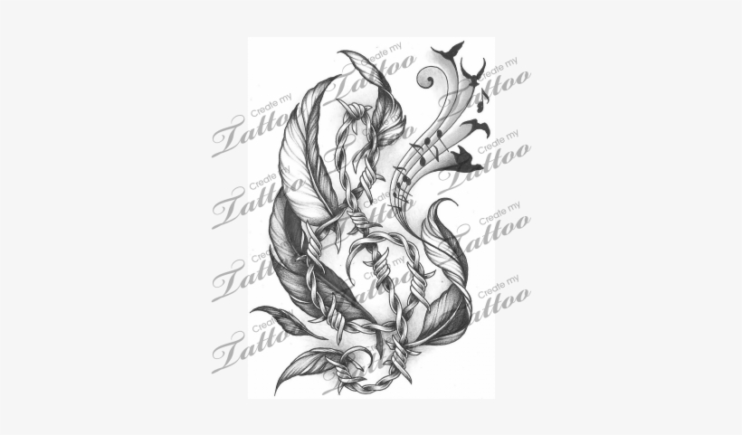 Marketplace Tattoo Barbwire Treble Clef With Feathers - Gt Bicycles, transparent png download