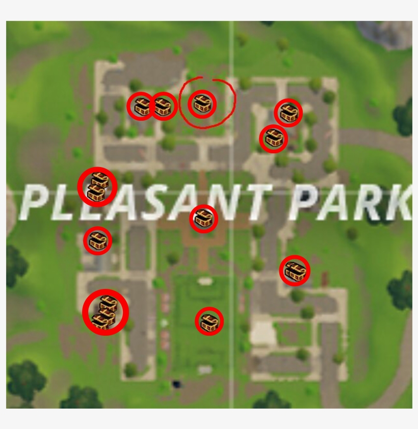 In The Area Indicated As Number 1, You Will Find Three - Chests In Pleasant Park, transparent png download