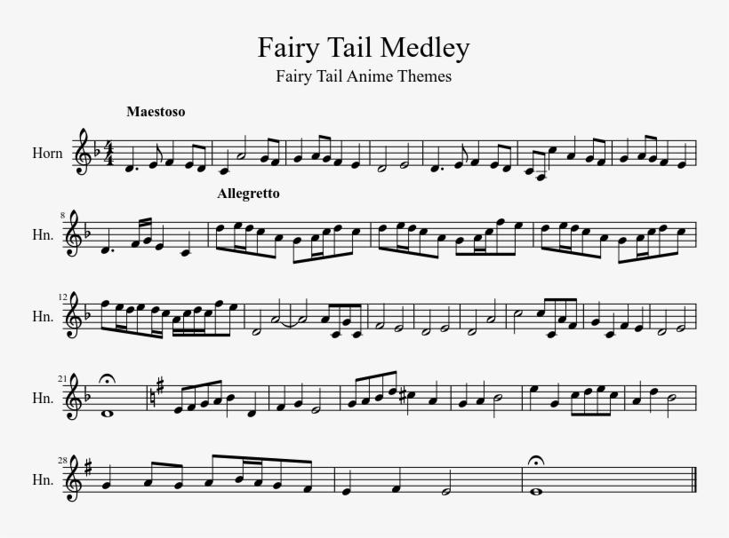 Fairy Tail Medley Sheet Music 1 Of 1 Pages - Music, transparent png download