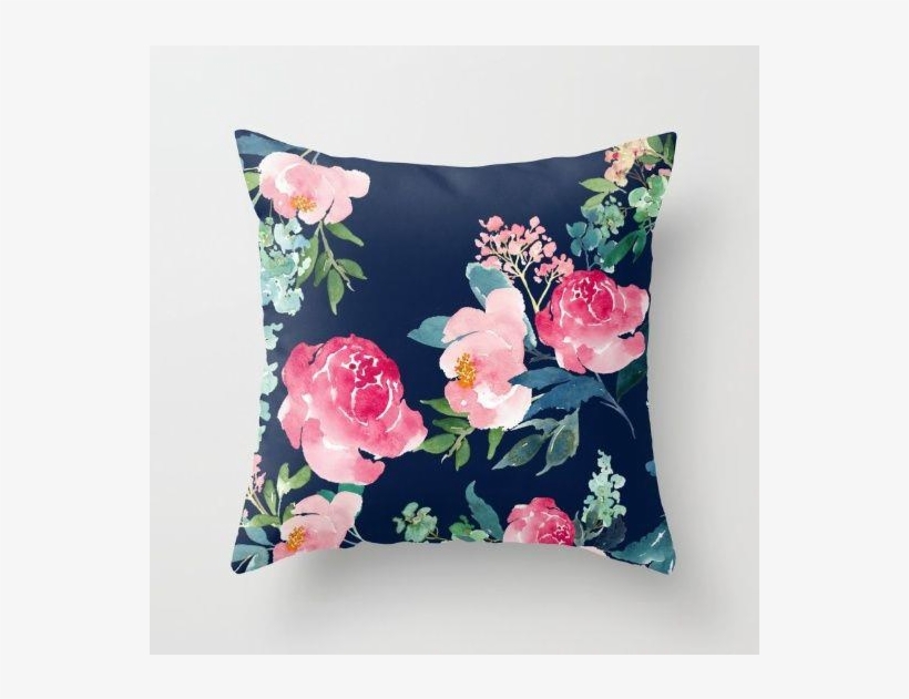 Ended - Navy And Pink Watercolor Peony Throw Pillow Cover With, transparent png download