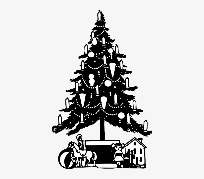 Black, Outline, Silhouette, Tree, White, Recreation - Luck And Luck Cavallini Christmas Rubber Stamp Vintage, transparent png download