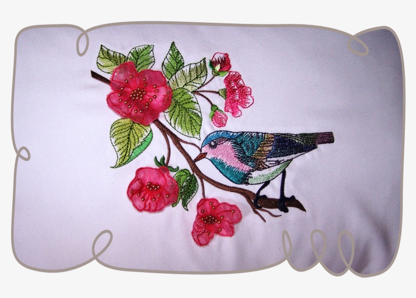 Watercolor Bird With 3d Blossoms - Pintura Textil De Aves, transparent png download