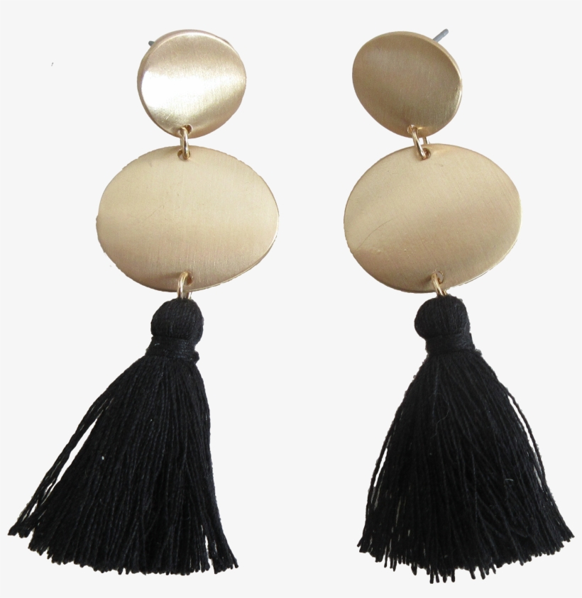 Time And Tru Black Gold Circle Earrings With Thread - Earrings, transparent png download