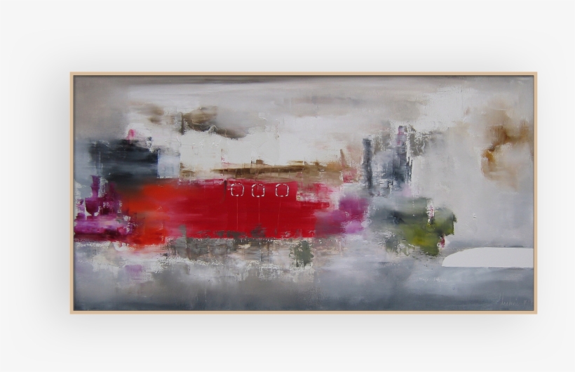 Abstract Lanscape Grey Red Painting Fine Art Oils On - Painting, transparent png download