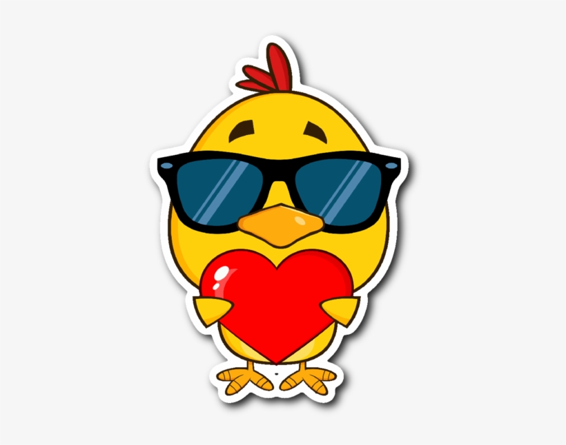 Cute Yellow Chick With Sunglasses And Heart 3" X 4" - Cartoon Chicken In Love, transparent png download
