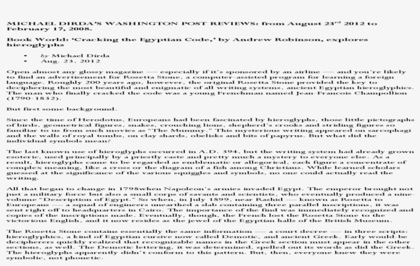 Michael Dirda's Washington Post Reviews From August - Document, transparent png download