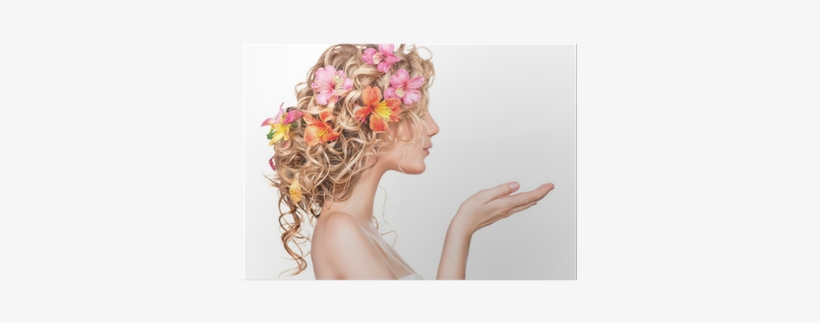 Beauty Girl With Flowers Hairstyle And Open Hands Poster - Pure Vitality Beauty Nail Polish Remover - 100% Natural, transparent png download