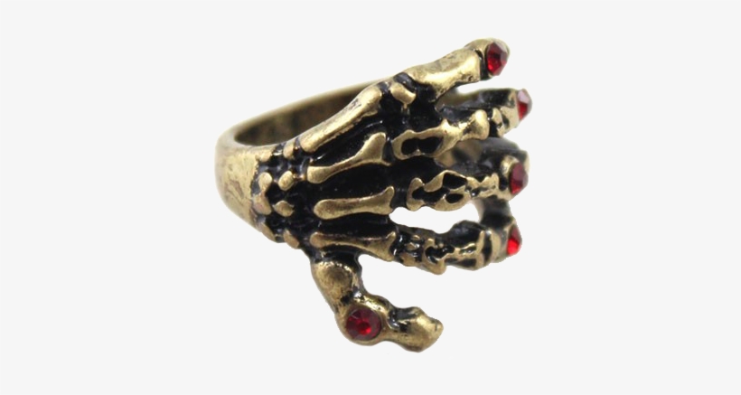 Golden Vintage Ring With Skeleton Hand - Golden Punk Rhinestone Alloy Antique Ring, transparent png download