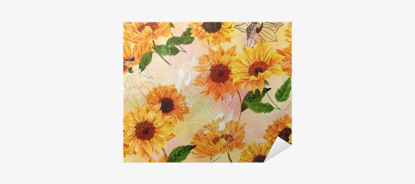 Seamless Pattern With Hand Drawn Watercolor Sunflowers - Watercolor Painting, transparent png download