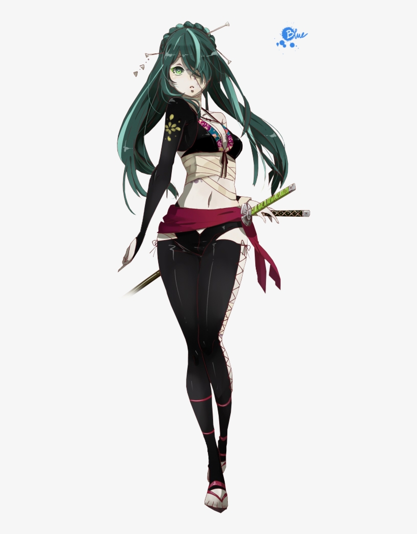 Renders Hatsune Miku Knife Song Cheveux Bleus Vocaloid - Anime Sexy Ninja Girl, transparent png download