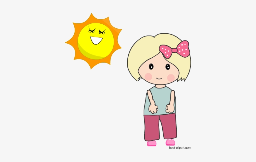 Cute Girl In The Sun Free Clip Art - Clip Art, transparent png download