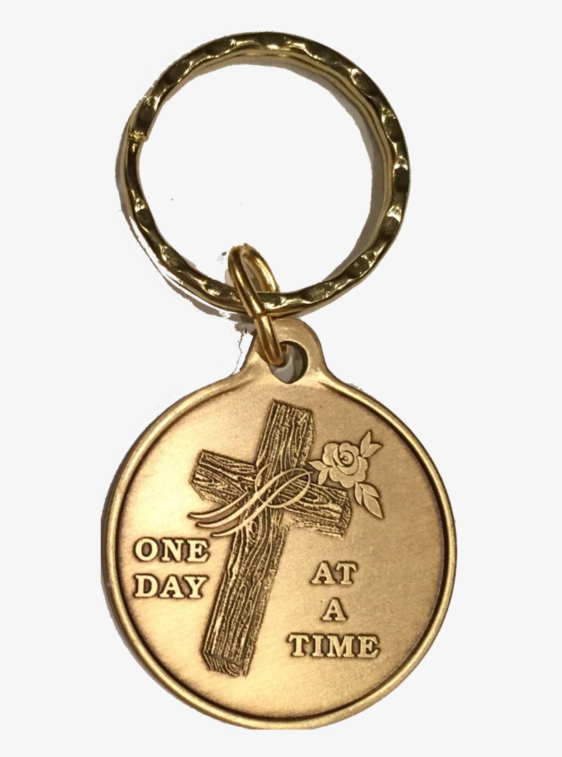 Wood Cross With Rose One Day At A Time Keychain Aa - Wood Cross Rose One Day At A Time Bronze Serenity Prayer, transparent png download