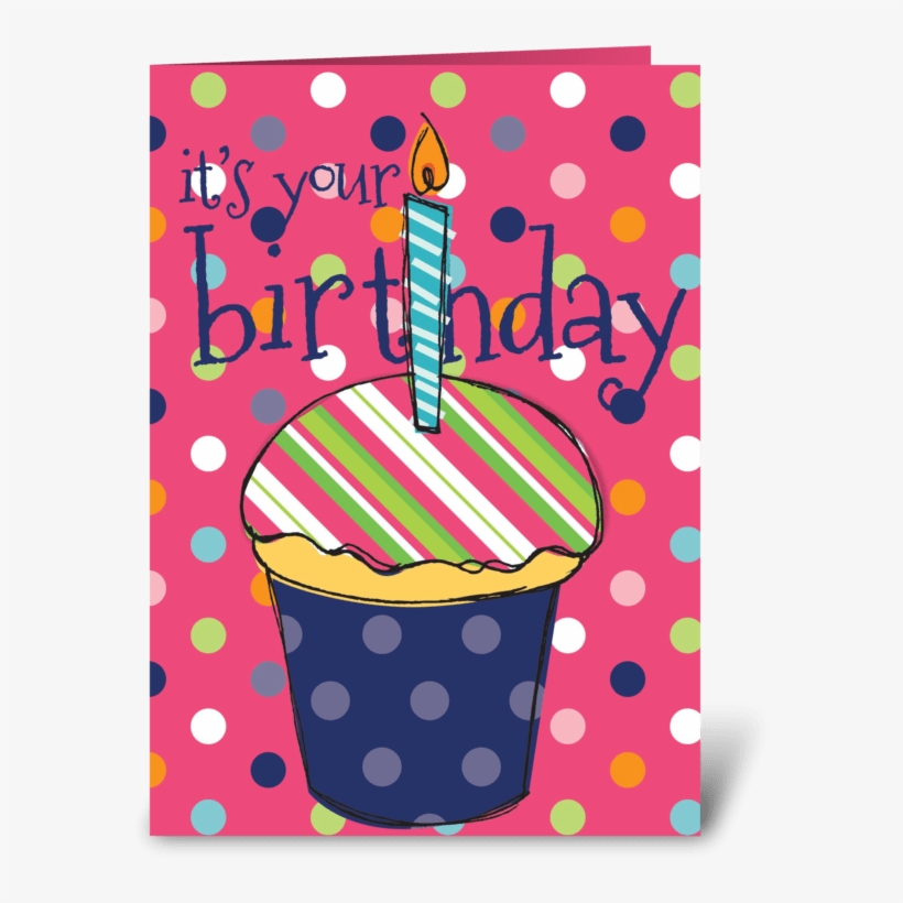 Pink Birthday Cupcake Greeting Card, transparent png download
