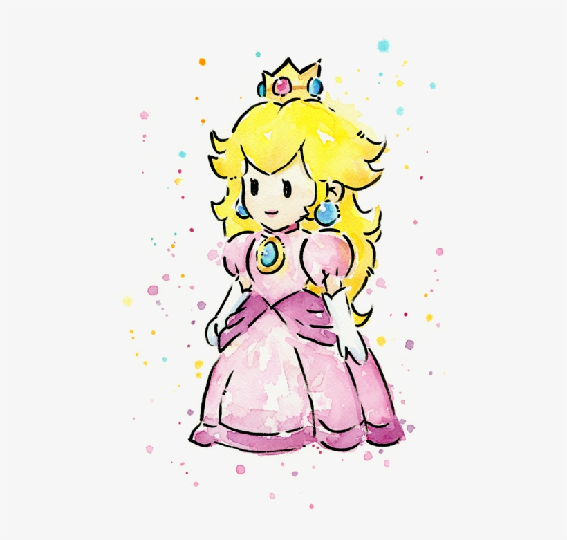 Princess Peach Watercolor By Olga Shvartsur - Watercolor Mario, transparent png download