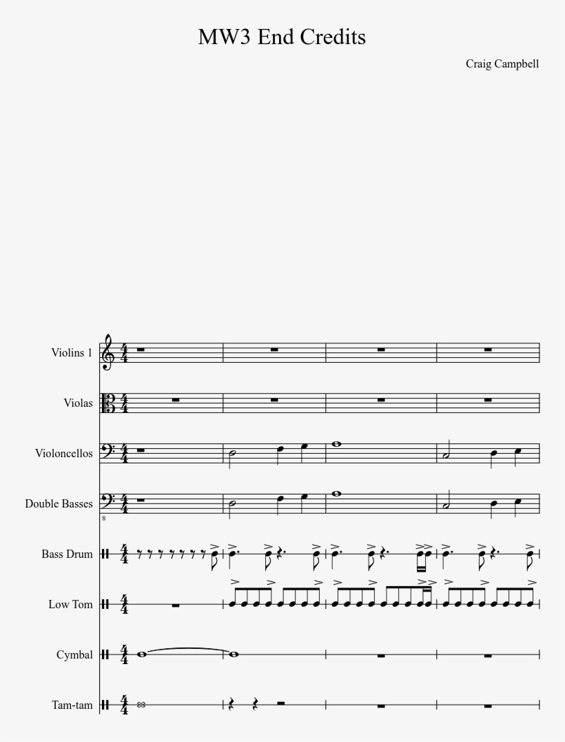 Mw3 End Credits Sheet Music Composed By Craig Campbell - Sheet Music, transparent png download