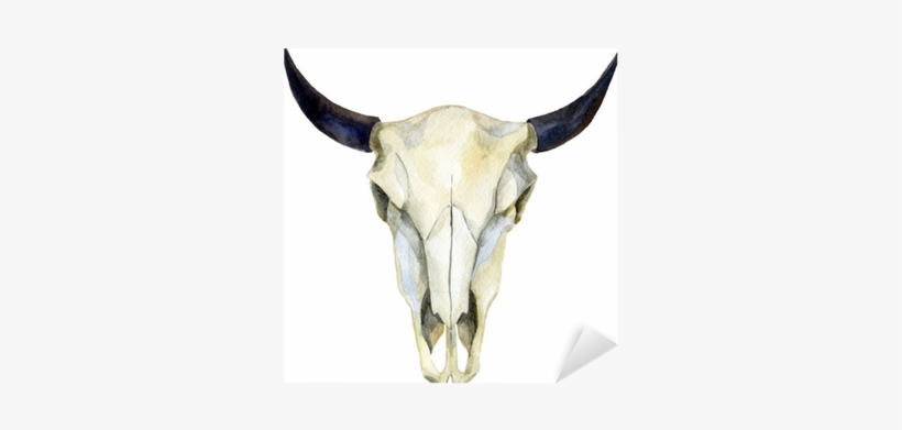Watercolor Cow Skull Sticker • Pixers® • We Live To - Buffalo Skull With Flowers, transparent png download