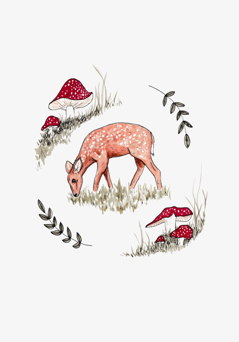 Art Print Featuring A Deer Within A Garland Hand Painted - Grazing, transparent png download