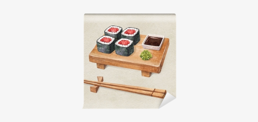 Watercolor Illustration Wall Mural • Pixers® • We Live - Watercolor Sketch Sushi, transparent png download