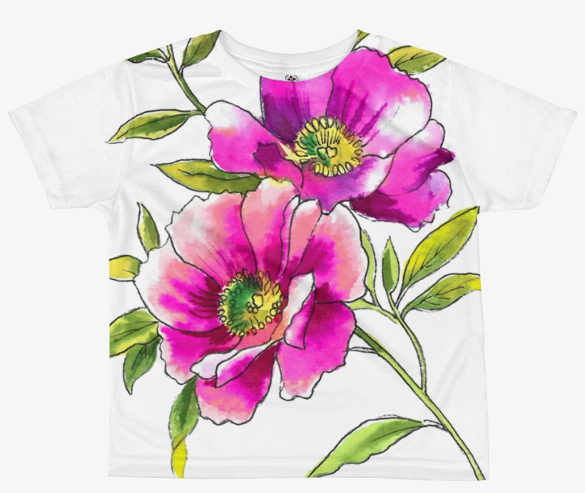 Watercolor Anemones Kids Sublimation T-shirt - Rosa Rugosa, transparent png download