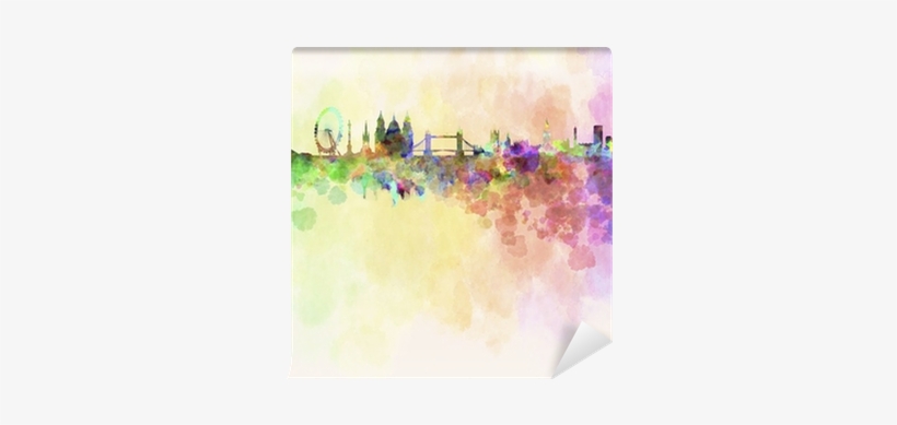 London Skyline In Watercolor Background Wall Mural - Watercolor London, transparent png download