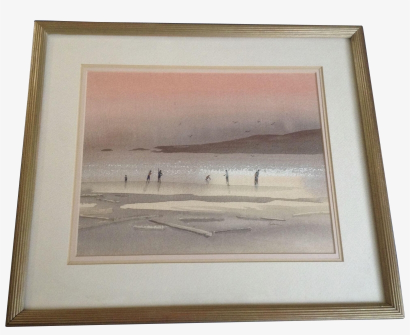 Eden, The Beach At Sunset Seascape Watercolor Painting - Picture Frame, transparent png download