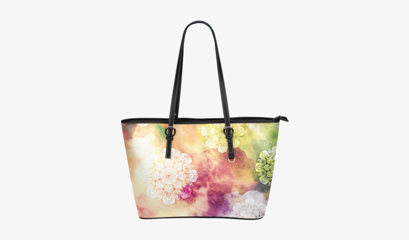 Watercolor Lotus Mandala Pattern - Golden Retriever Pattern Leather Tote Bag/small, transparent png download