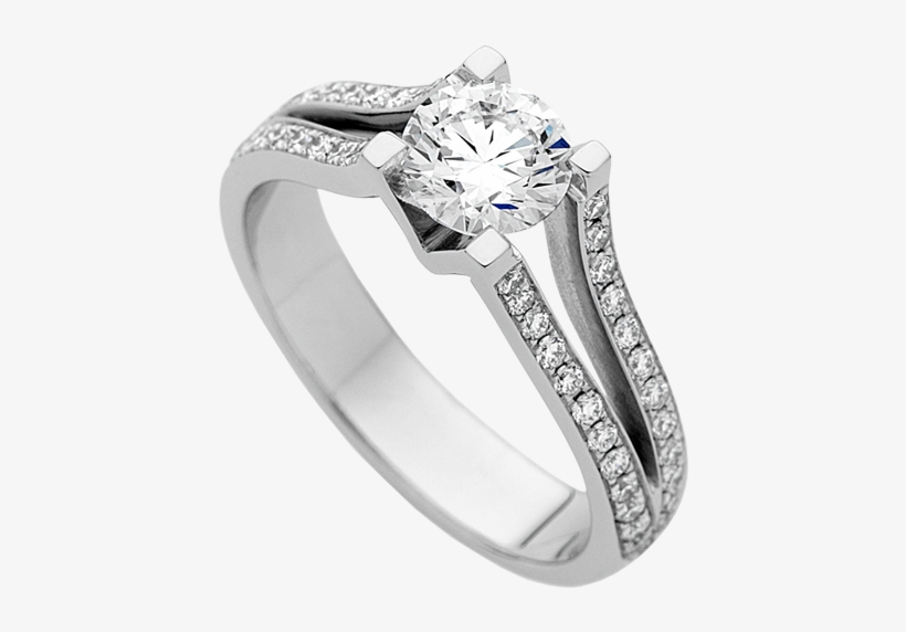 Round Diamond Ring With Split Grain Set Diamonds Band - Round Diamond Ring Png, transparent png download