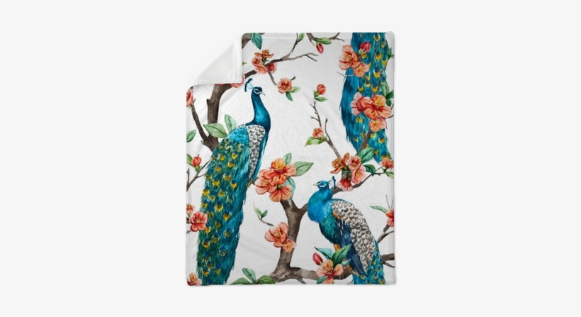 Watercolor Vector Peacock Pattern Plush Blanket • Pixers® - Peacock Pair Wall Stickers, transparent png download