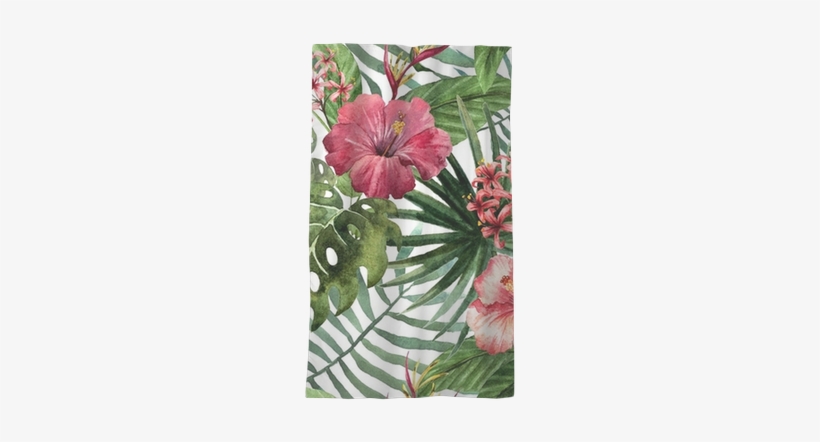 Pattern Orchid Hibiscus Leaves Watercolor Tropics Sheer - Laima Tropical Plant Flower Throw Pillowcase Bz666, transparent png download